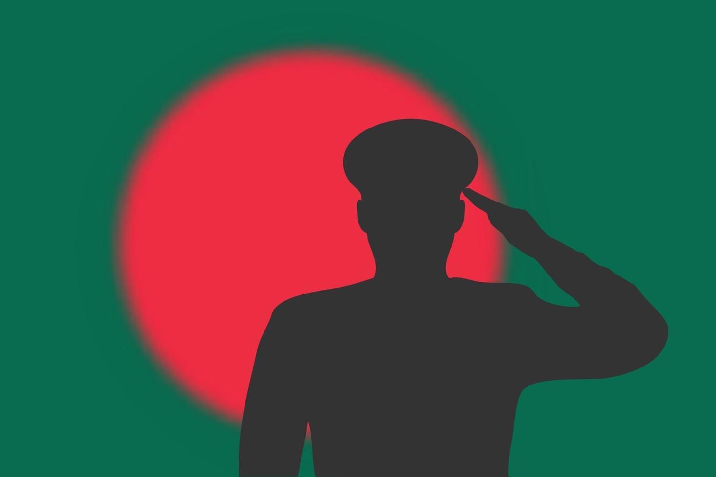 soldeer silhouet op wazige achtergrond met vlag van Bangladesh. vector