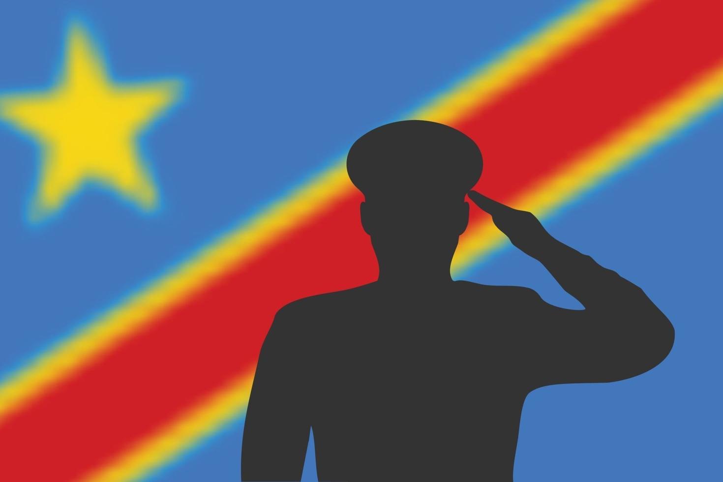 soldeer silhouet op wazige achtergrond met dr congo vlag. vector