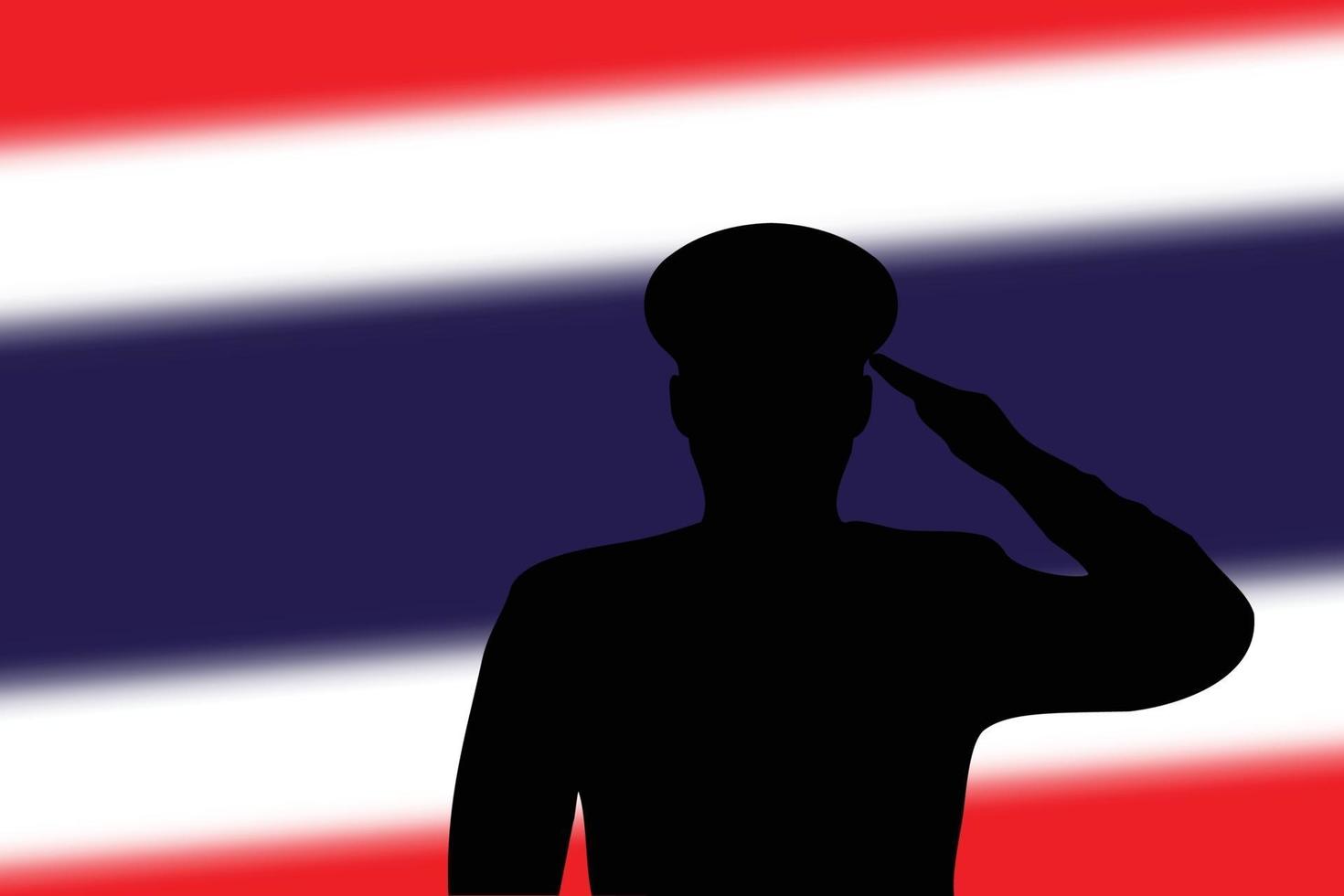 soldeer silhouet op wazige achtergrond met vlag van thailand. vector