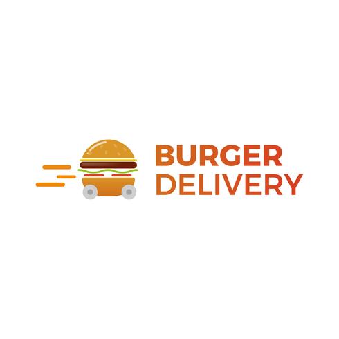 Burger bezorgen. Snelle hamburgerauto. Logo voor restaurant of café. Vector illustratie