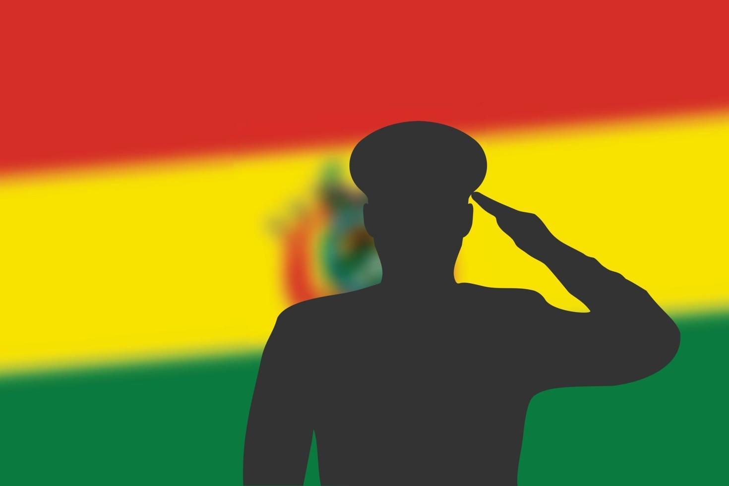 soldeer silhouet op wazige achtergrond met bolivia vlag. vector