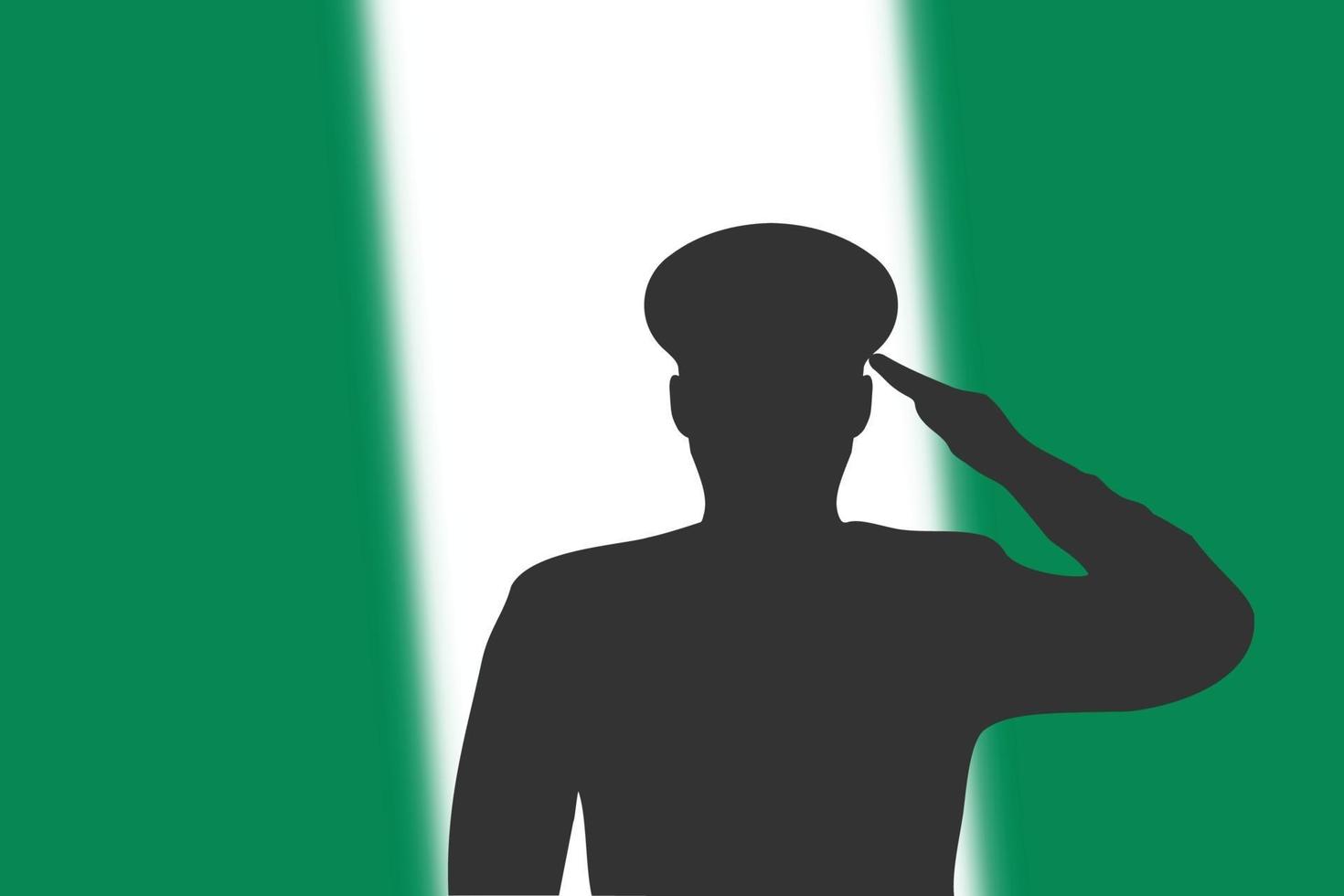 soldeer silhouet op wazige achtergrond met de vlag van nigeria. vector