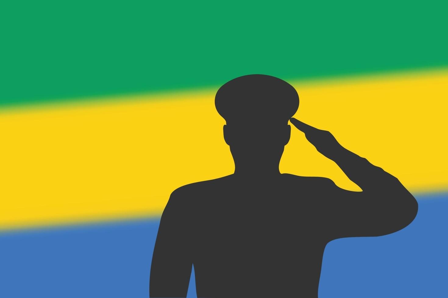 soldeer silhouet op wazige achtergrond met vlag van Gabon. vector