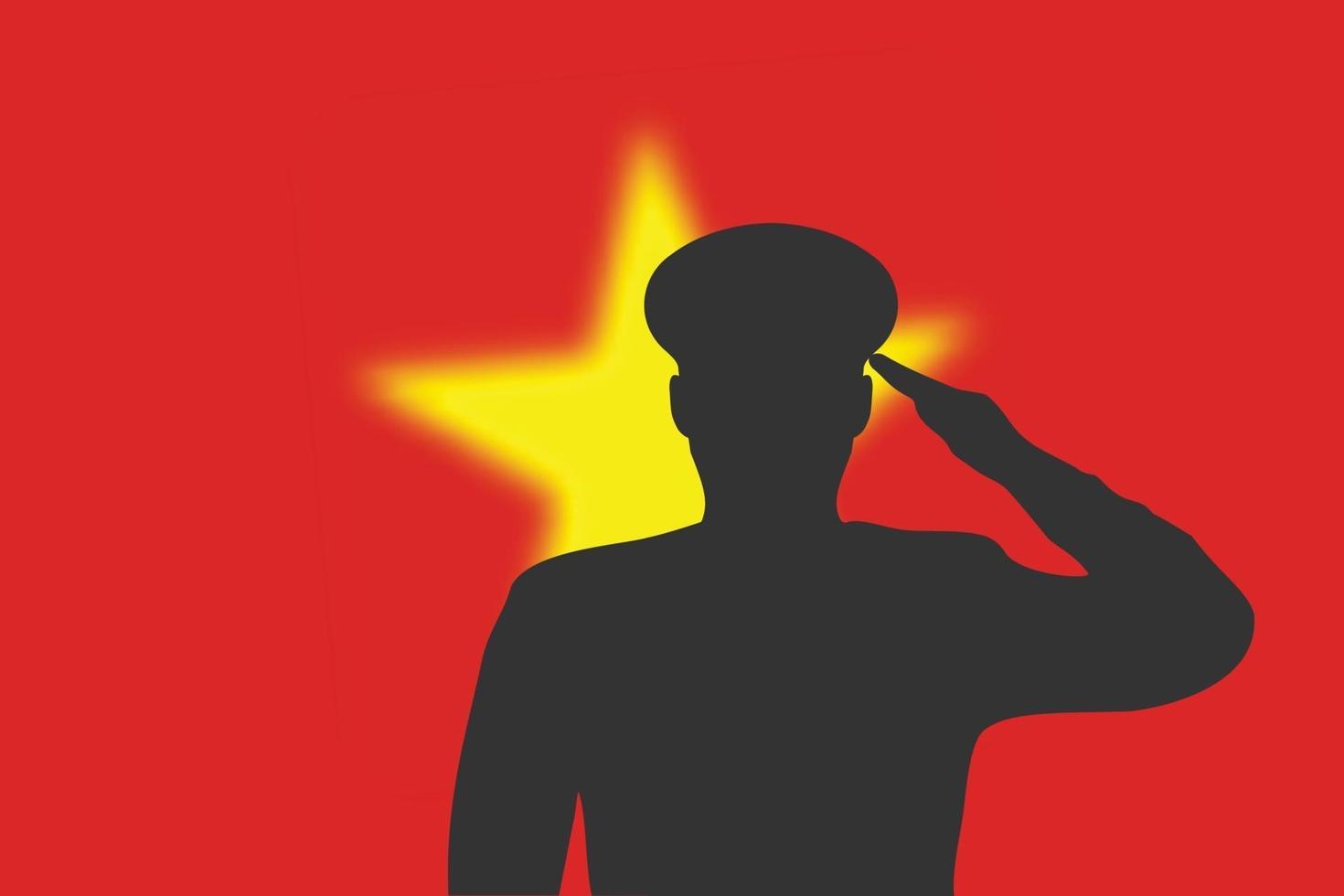 soldeer silhouet op wazige achtergrond met vietnam vlag. vector