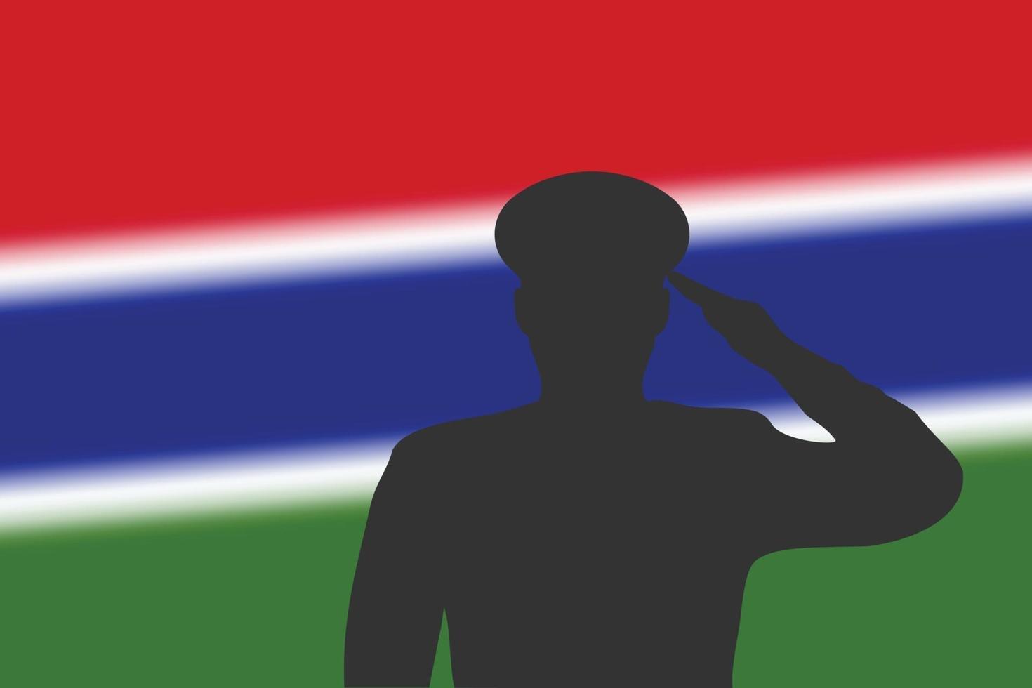 soldeer silhouet op wazige achtergrond met Gambia vlag. vector