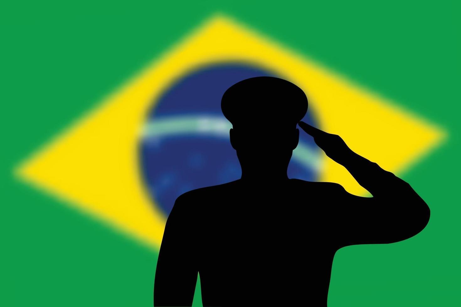 soldeer silhouet op wazige achtergrond met braziliaanse vlag. vector