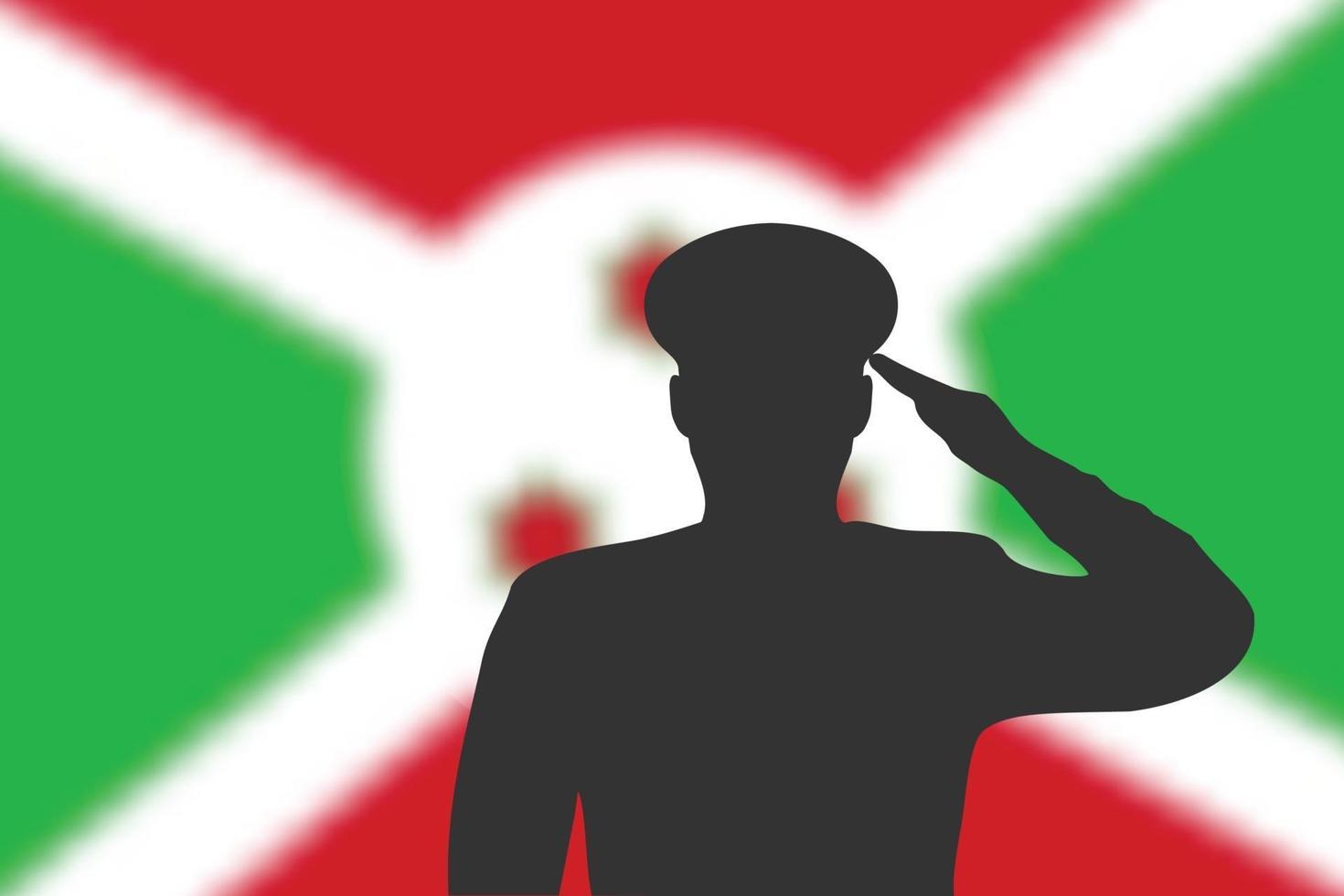 soldeer silhouet op wazige achtergrond met burundese vlag. vector