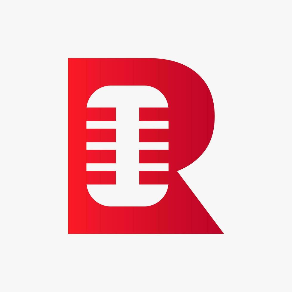 brief r podcast logo. muziek- symbool vector sjabloon