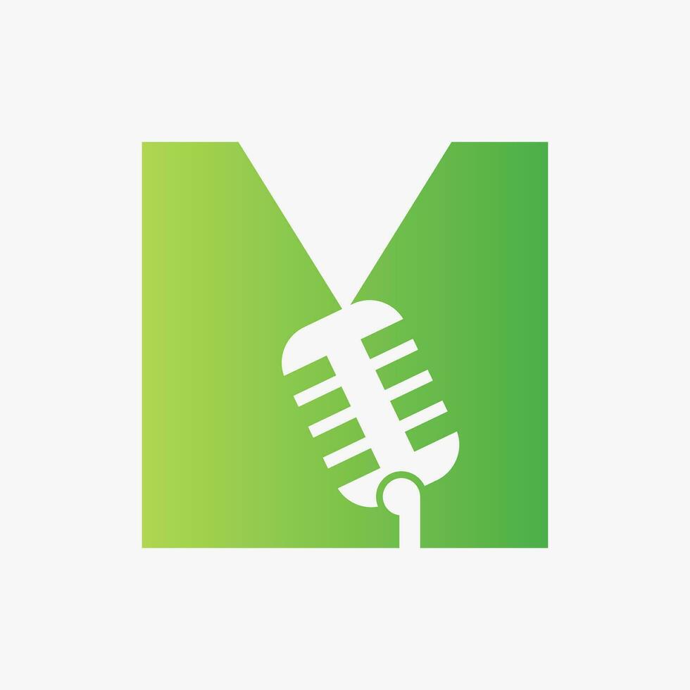 brief m podcast logo. muziek- symbool vector sjabloon
