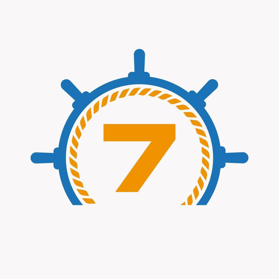 brief 7 reis stuurinrichting logo. jacht symbool, schip logo, marinier teken sjabloon vector