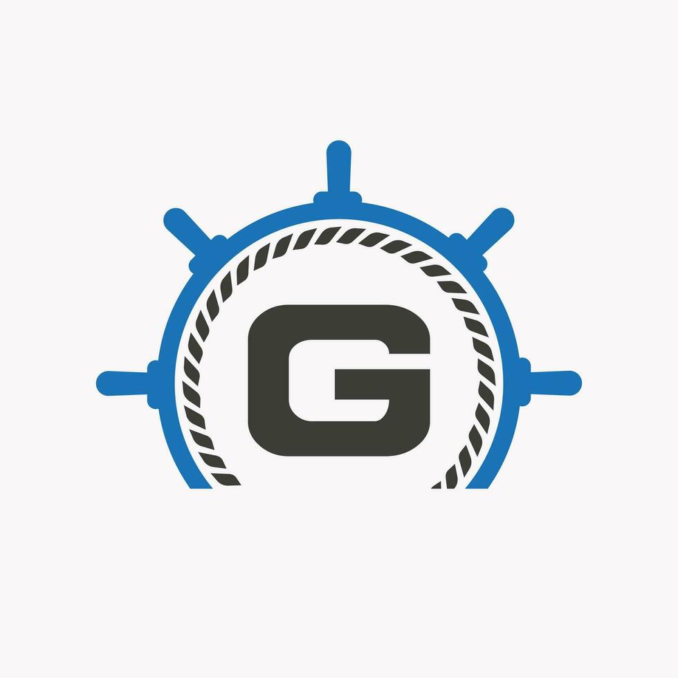 brief g reis stuurinrichting logo. jacht symbool, schip logo, marinier teken sjabloon vector