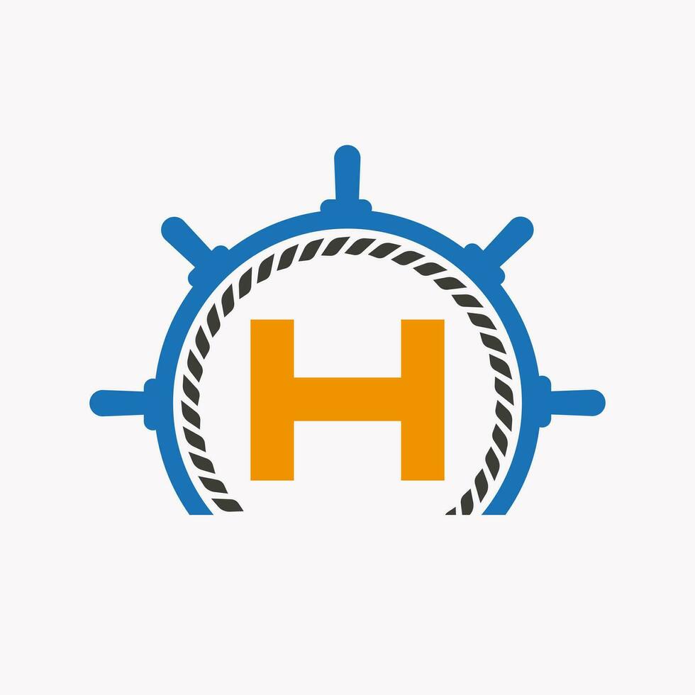 brief h reis stuurinrichting logo. jacht symbool, schip logo, marinier teken sjabloon vector