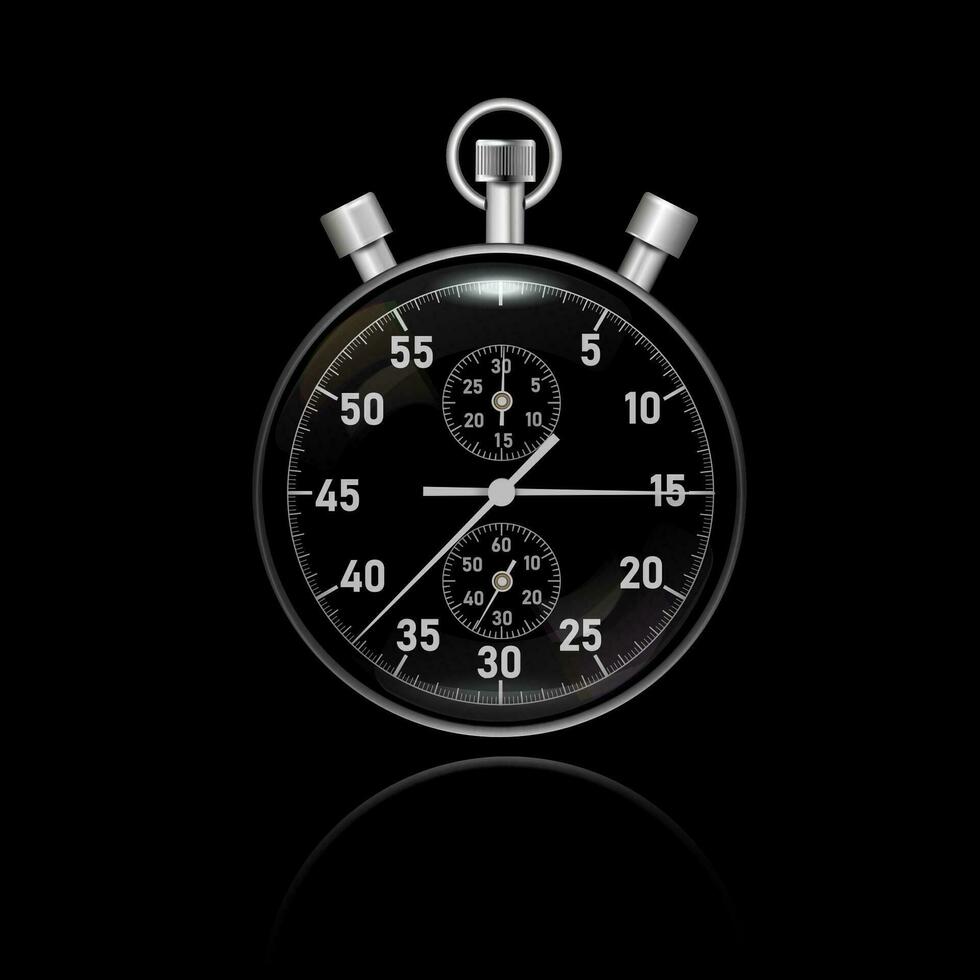 ronde stopwatch met chroom rand. vector illustratie Aan zwart achtergrond