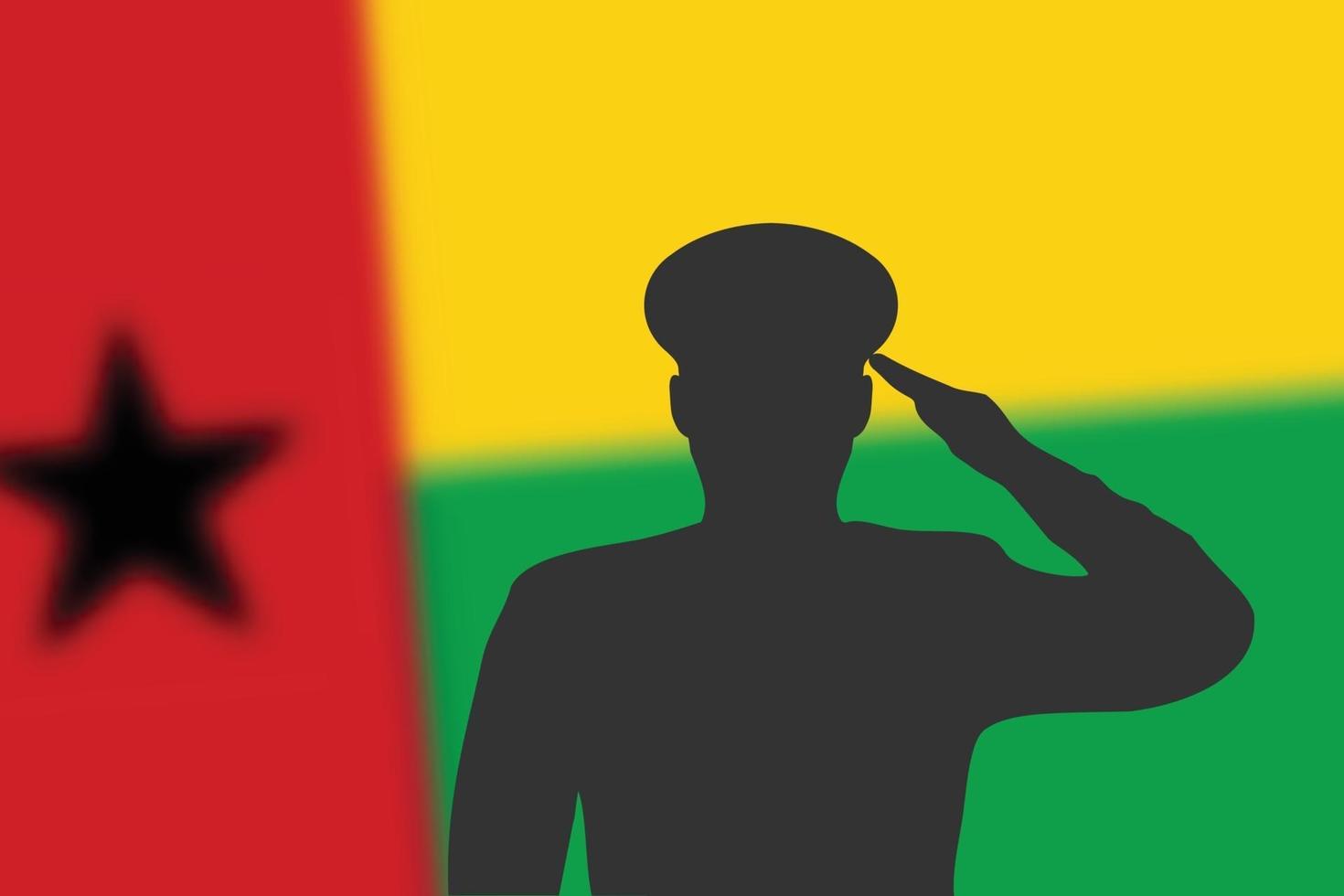 soldeer silhouet op wazige achtergrond met de vlag van guinea-bissau. vector