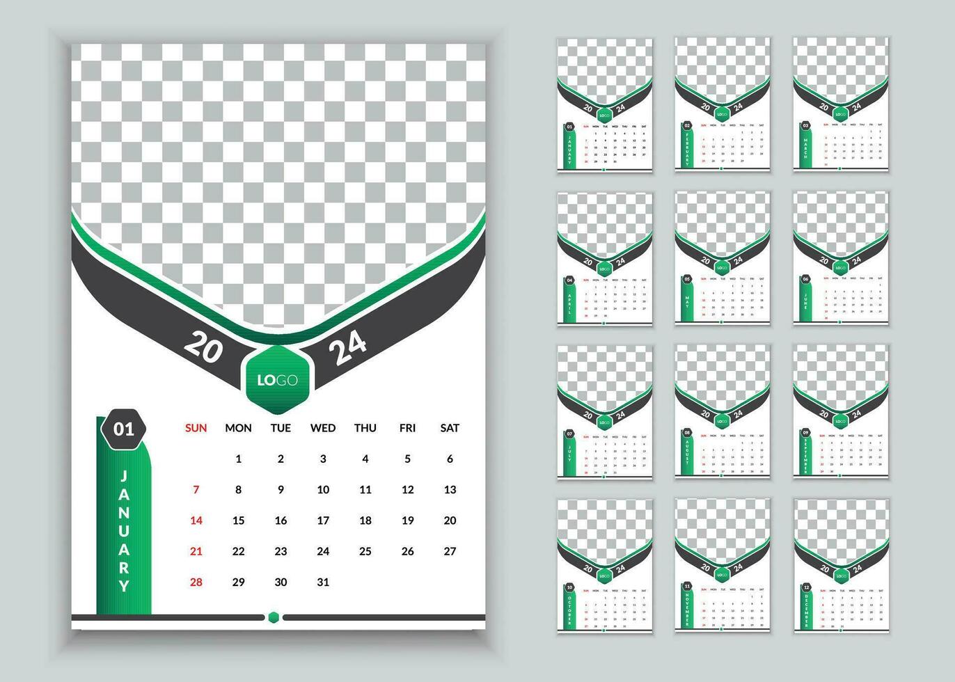 zakelijke bedrijf muur kalender 2024 vector