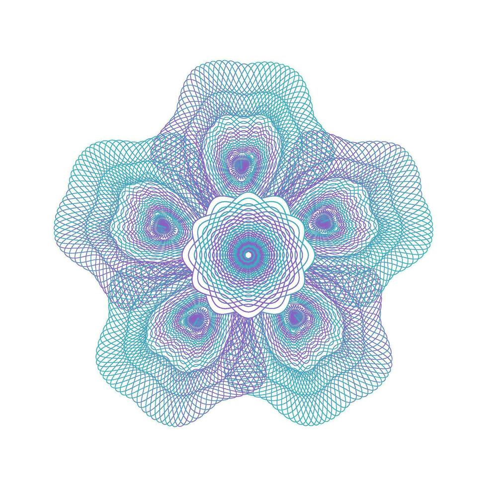 guilloche rozet ingewikkeld element in bloem vorm stijl. geïsoleerd sjabloon voor de bescherming van effecten, een ornament in de het formulier van golvend gekruld lijnen in de het formulier van een bloemen bloemblaadjes. vector. vector