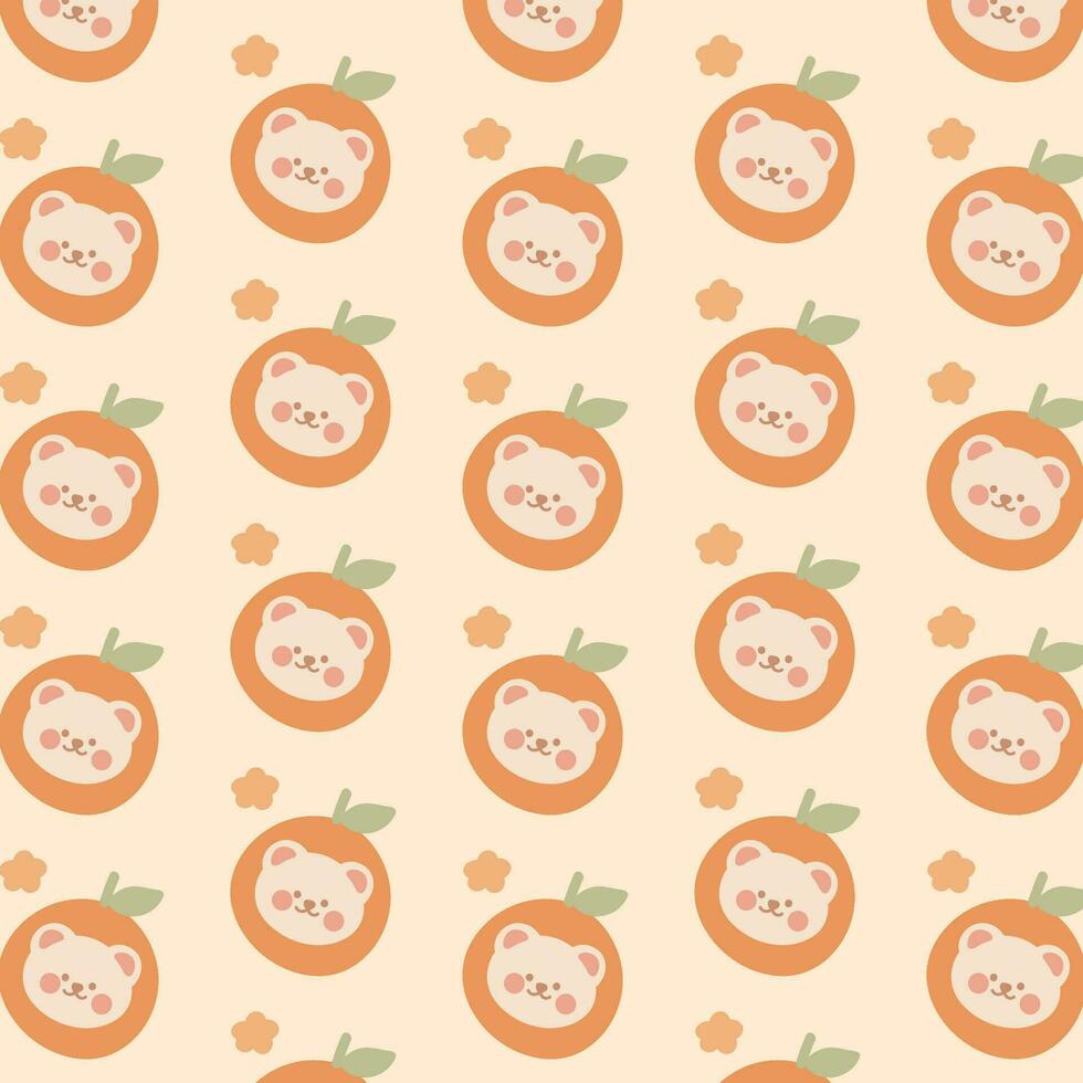 kawaii beer en oranje naadloos vector patroon achtergrond