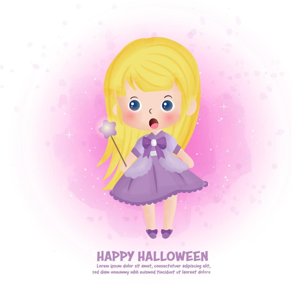 Halloween-postkaart met schattige heks. vector