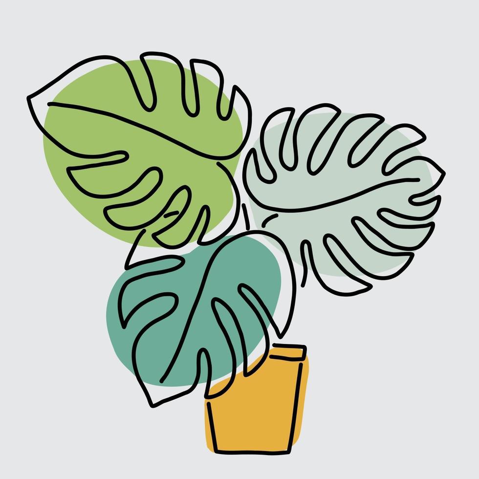 eenvoud monstera plant uit de vrije hand doorlopende lijntekening vector