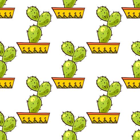 Naadloos patroon van cactussen en succulents in potten. vector