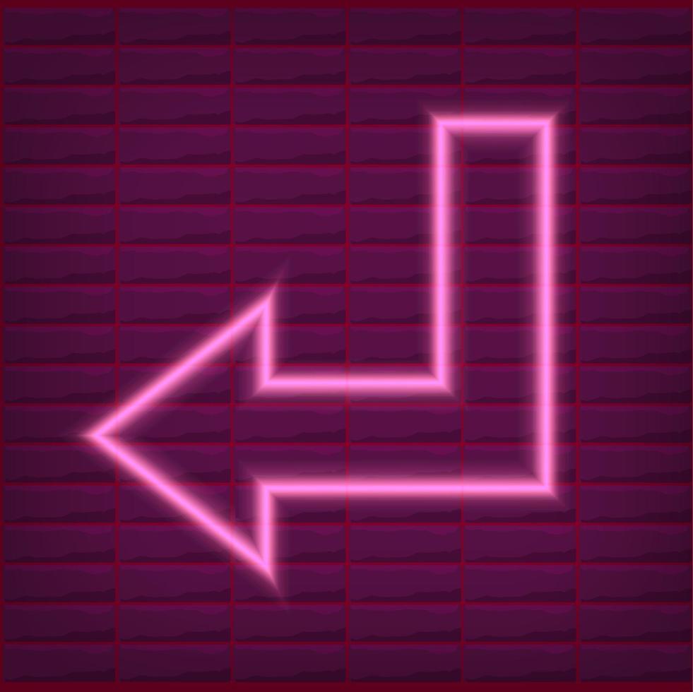 roze neonpijloverzicht met bakstenen muurachtergrond met paars licht vector