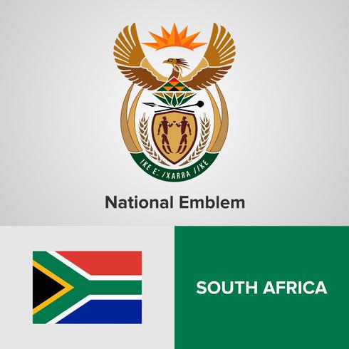 Nationaal embleem van Zuid-Afrika, kaart en vlag vector