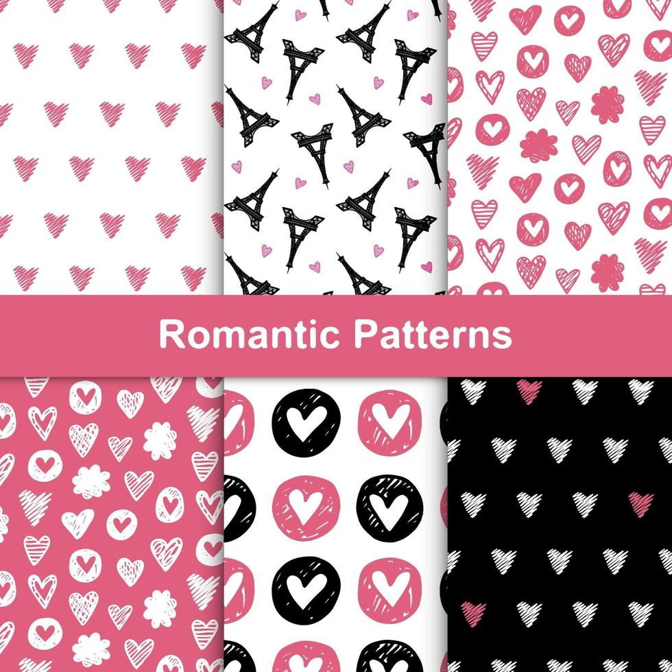 vector romantische naadloze patroon set