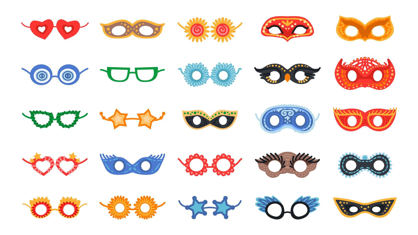 maskerade heldere masker set. vector feest decor