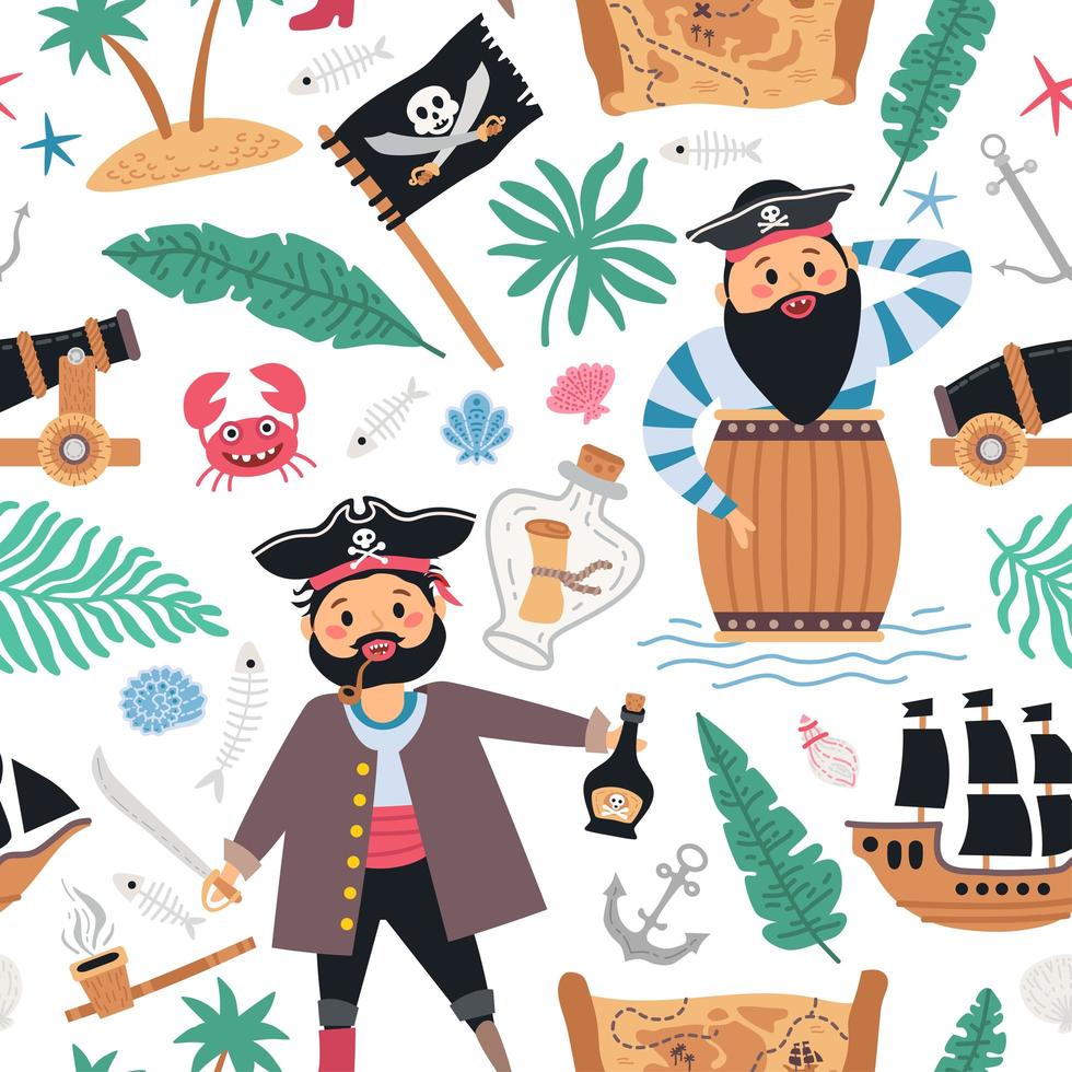 naadloze retro piratenachtergrond voor babyjongen vector