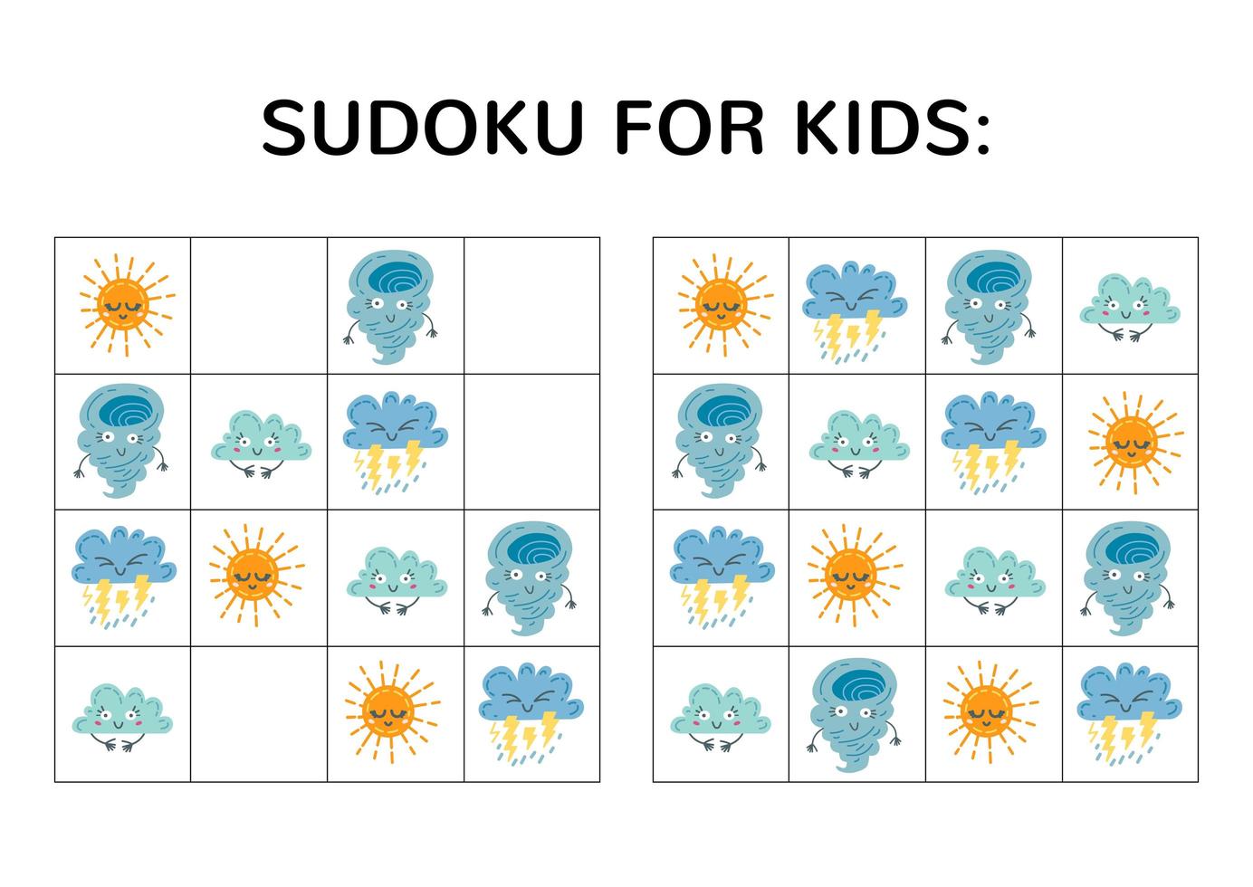 sudoku-spel voor kinderen met schattige foto's. vector