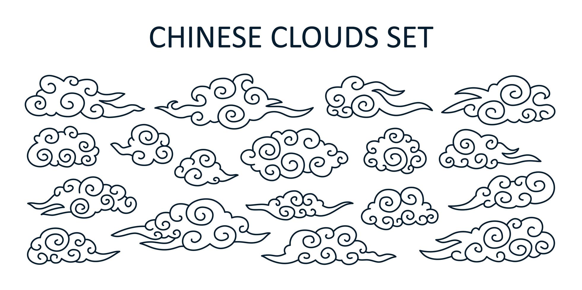 Aziatische wolkenset. vector collectie van wolken in chinese stijl