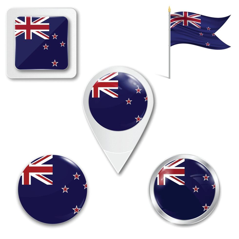 set iconen van de nationale vlag van nieuw-zeeland vector