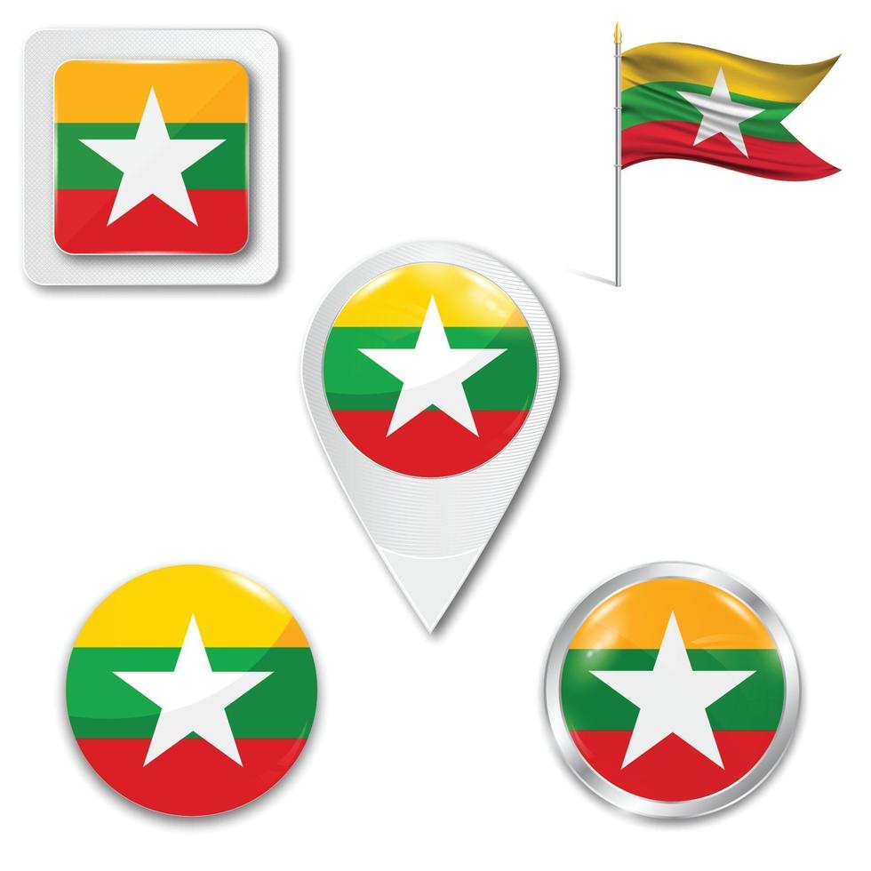set iconen van de nationale vlag van myanmar birma vector