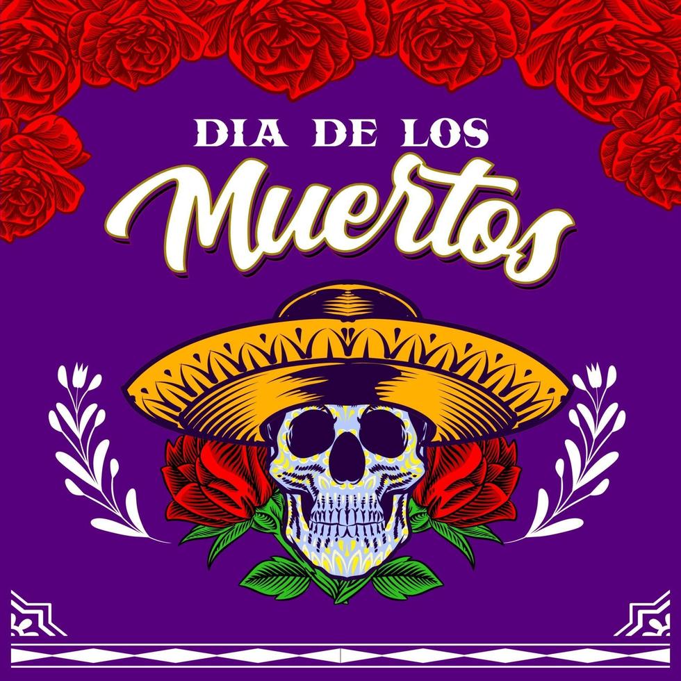 decoratieve schedel hoofd mexicaanse hoed dag van de dode mexico illustratie vector