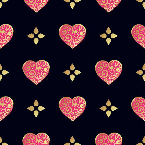 Naadloos gouden patroon met harten. vector