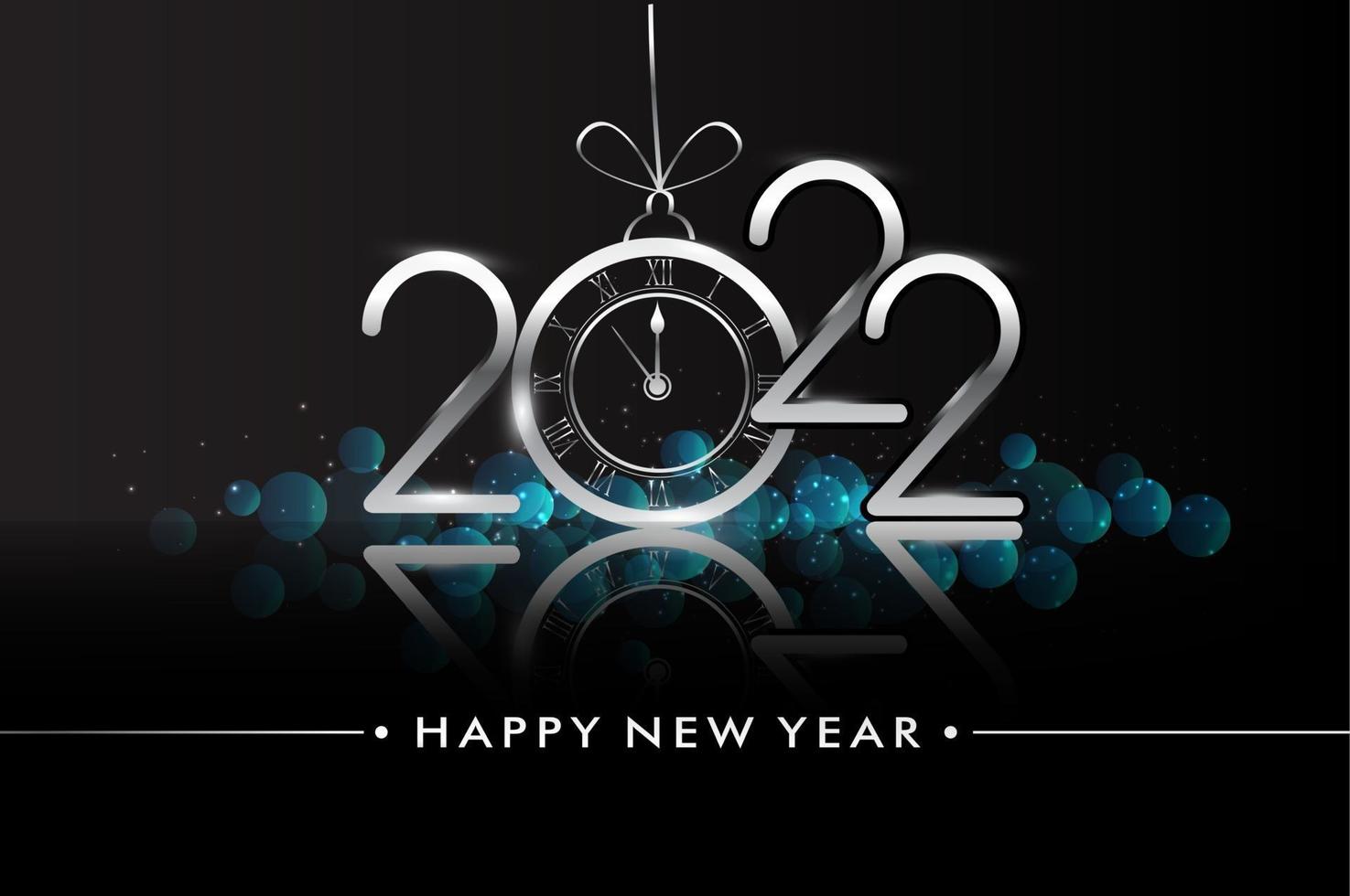 gelukkig nieuwjaar 2022 - nieuwe jaar glanzende achtergrond met klok vector