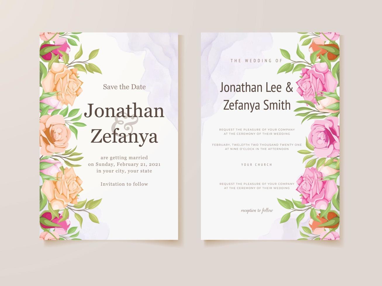 bruiloft uitnodigingskaart met bloemen vector sjabloonontwerp