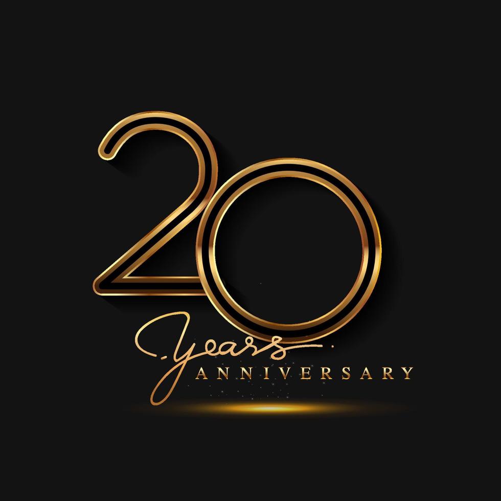 20 jaar jubileum logo gouden gekleurd geïsoleerd op zwarte achtergrond vector