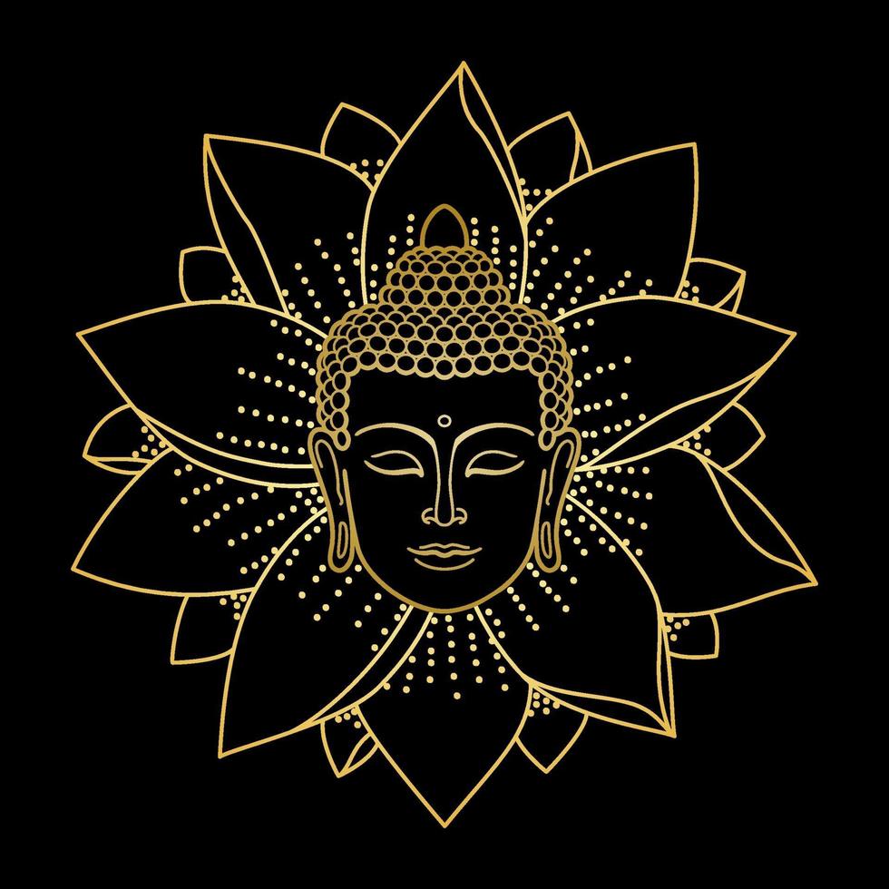 gouden boeddhahoofd en lotus vector