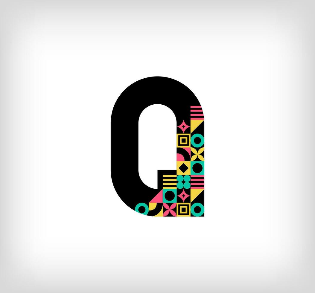 creatief brief q. logo van hoofdstad brieven met meetkundig vormen. creatief onderwijs kleurrijk grafisch. vector