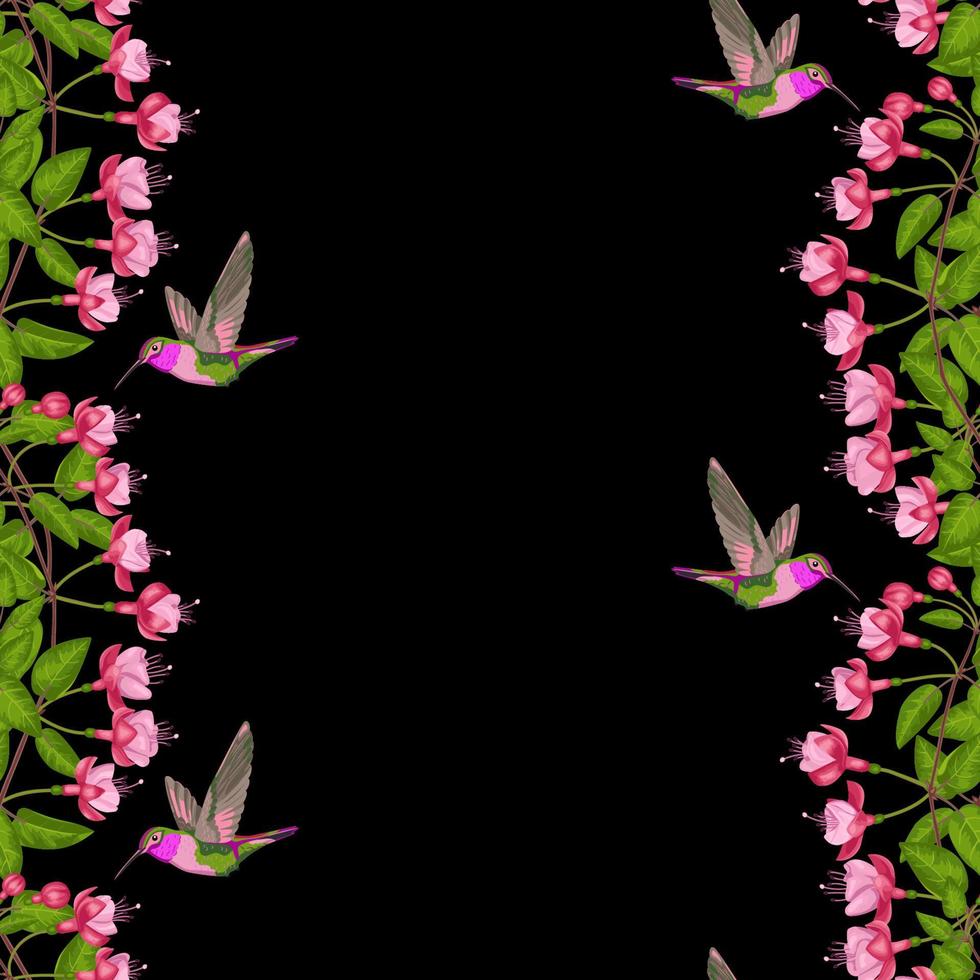 fuchsia en kolibrie naadloze grens vector