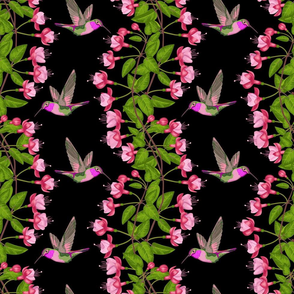 fuchsia en kolibrie naadloos patroon vector