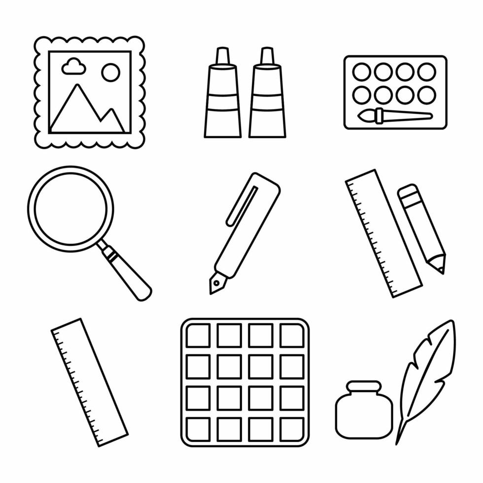 pictogram vector van tekengereedschap set pictogram deel 3 - lijnstijl