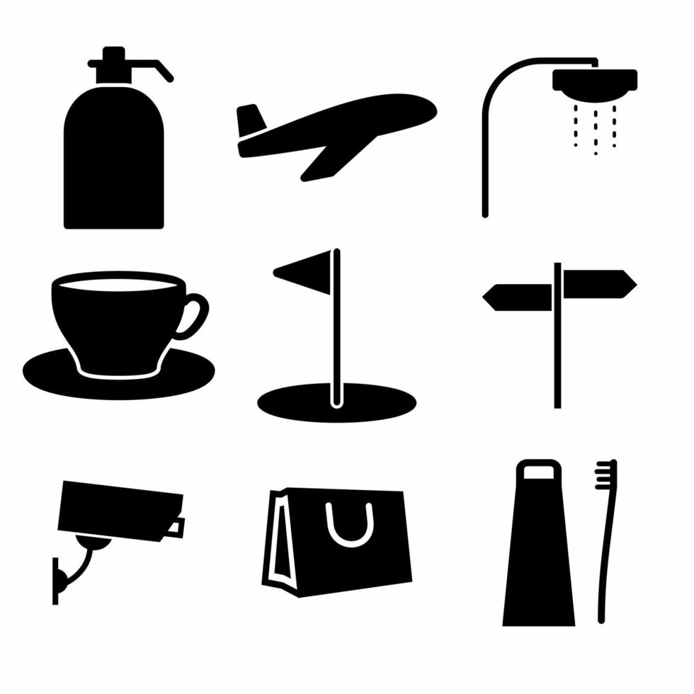vectorafbeelding van - hotel en restaurant instellen pictogram deel 1 - zwarte stijl vector
