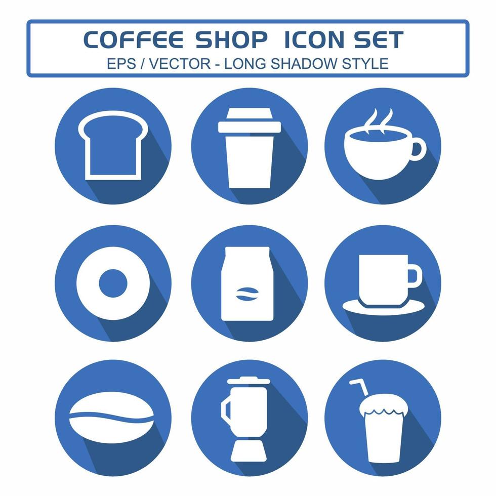 stel pictogramvector van coffeeshop in - lange schaduwstijl vector