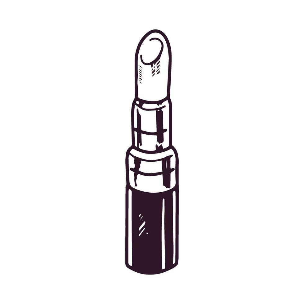 hand getekend lippenstift, schoonheid kunstmatig element, zelf zorg. illustratie voor schoonheid salon, kunstmatig op te slaan, bedenken ontwerp. tekening schetsen stijl. vector