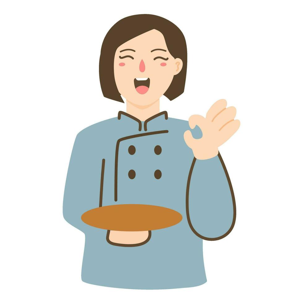 chef meisje glimlachen in uniform illustratie vector