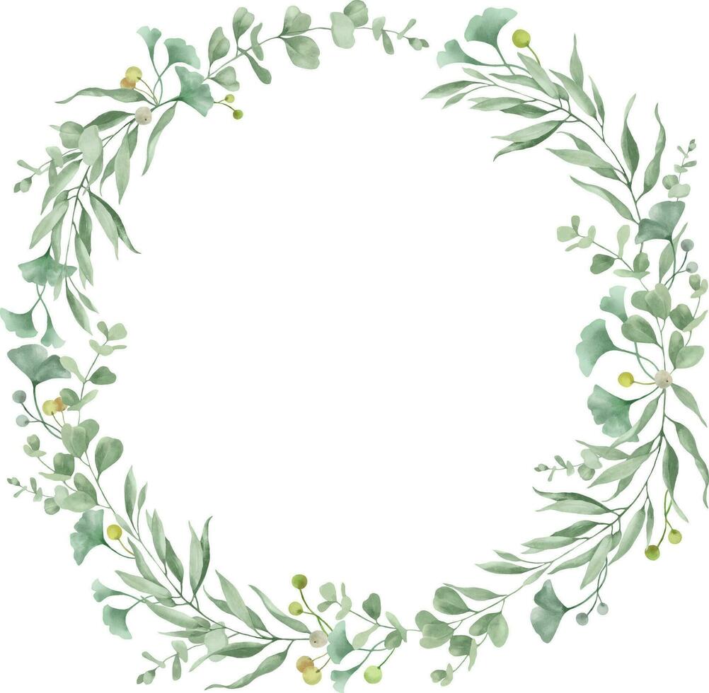 waterverf bloemen krans met eucalyptus, ginkgo bladeren, bessen . hand- getrokken illustratie geïsoleerd Aan wit. vector eps.