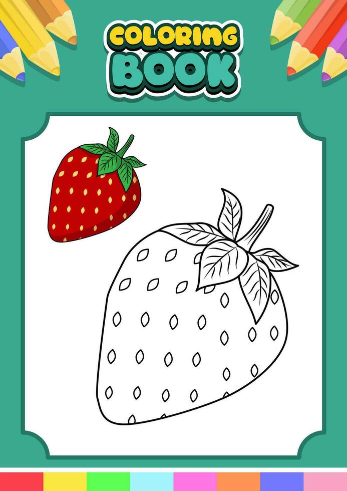 fruit kleur boek voor kinderen. aardbei vector illustratie