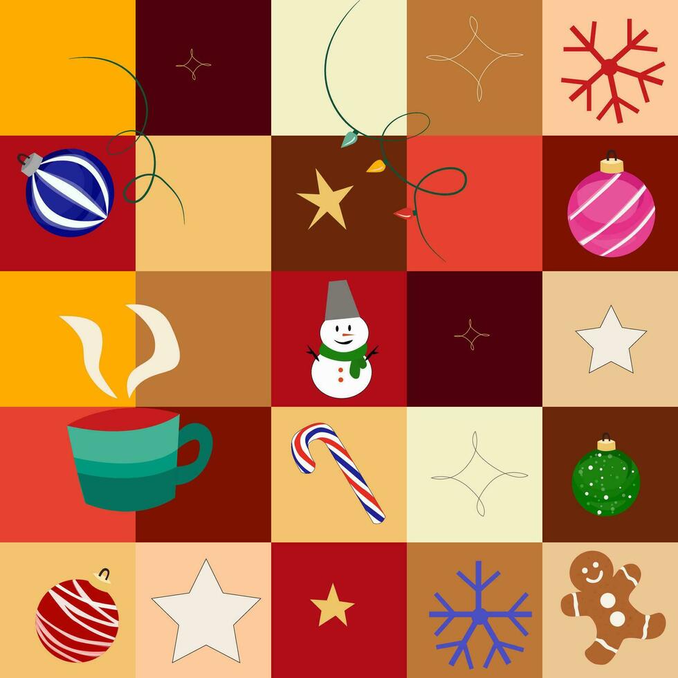 de patroon is een nieuw jaar, feestelijk naadloos patroon. kerstmis, nieuw jaar decoraties. het kan worden gebruikt net zo een afdrukken voor stoffen, banners en affiches. vector